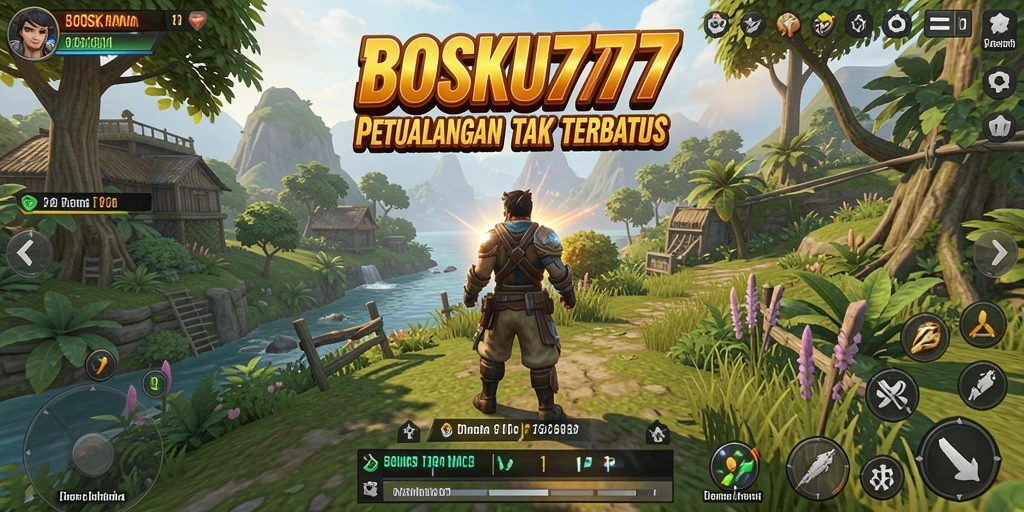 Screenshot gameplay menunjukkan berbagai lokasi indah di dunia terbuka BOSKU777.