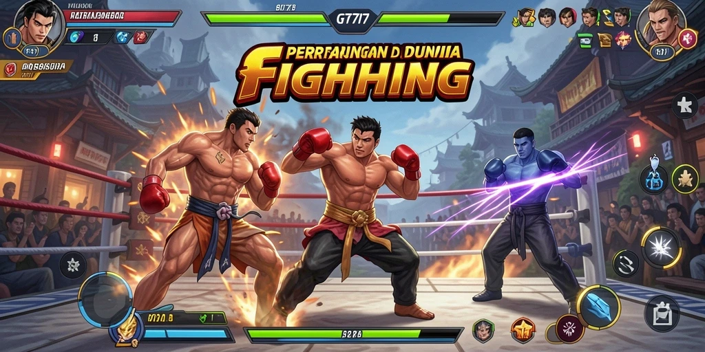 Screenshot utama GT777 menunjukkan aksi bertarung yang intens.