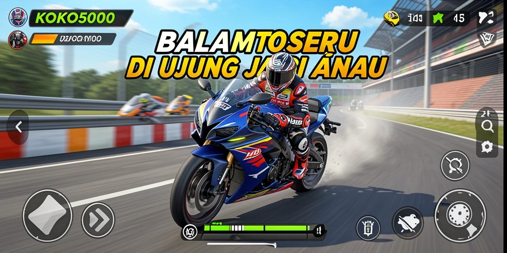 Screenshot KOKO5000 menampilkan aksi balapan motor yang mendebarkan.