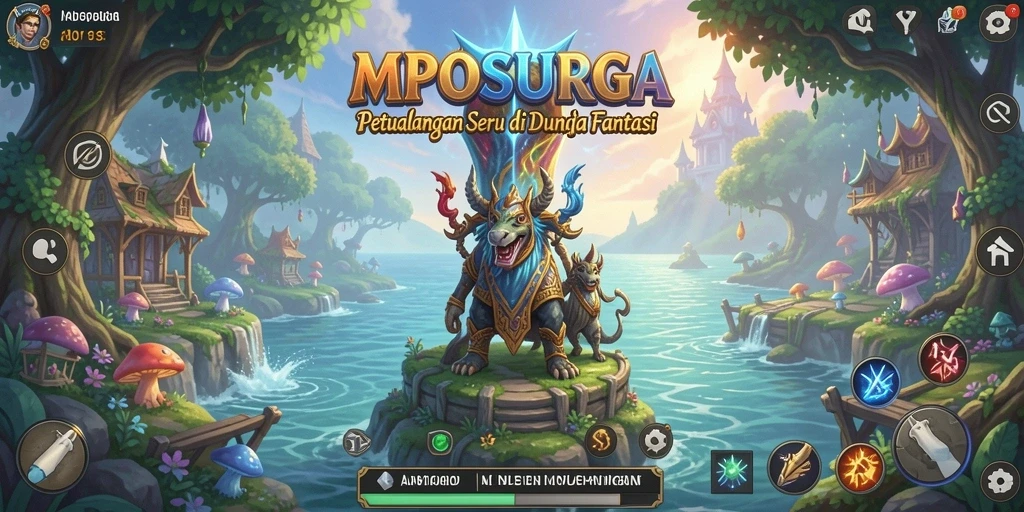 Tangkapan layar MPOSURGA menunjukkan momen pertarungan epik di dunia fantasi.