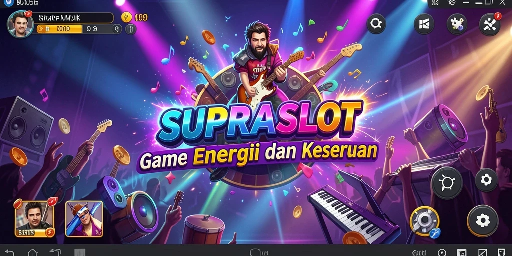 Tampilan gameplay SUPRASLOT dengan irama musik yang penuh warna.