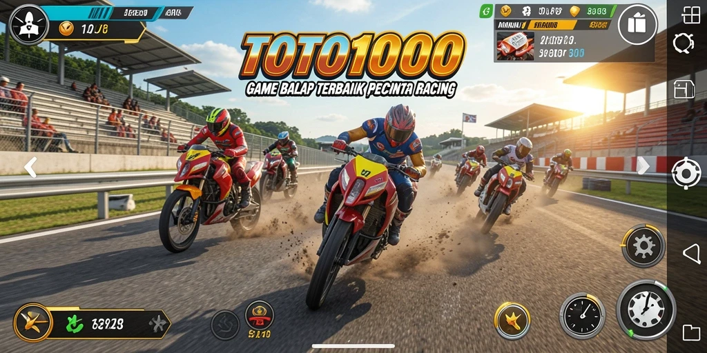 Tangkapan layar TOTO1000 menampilkan aksi balapan yang mendebarkan.